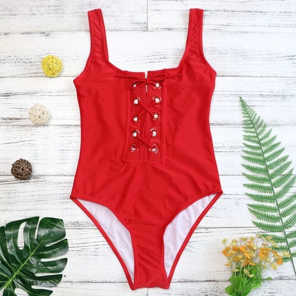 💋Iconic Baywatch Red Luxie Lace-Up Bathing Suit💋